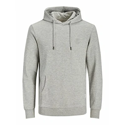 Image of Jack &amp; Jones Men&#039;s Jjebasic Logo Sweat Hood Noos Sweatshirt, Light Grey Melange, M