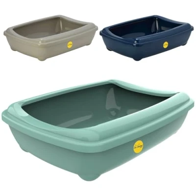 Image of Cat CENTRE Green Open Litter Tray With Rim Large 50cm Kitten Pet Toilet Plastic Loo Pan Box Anti Spillage Portable Rounded Corners Detachable Easy Cleaning No Spilling