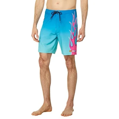 Image of Hurley babylegs Division Men&#039;s Phntm eco Nascar Flames 18&#039; Swimsuit, Arctic Neon, 12