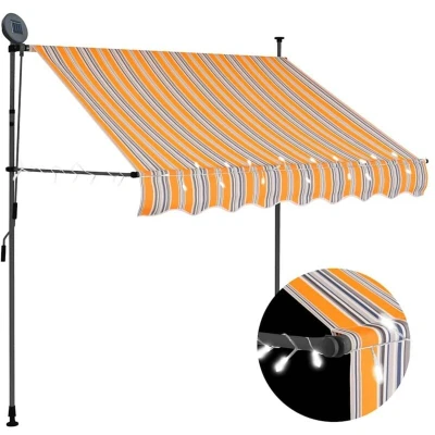 Image of vidaXL Manual Retractable Awning with LED 150 cm Yellow and Blue