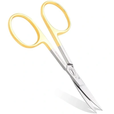 Image of Fine Lines Thin Stainless Steel Curved Scissor for Women &amp; Men Gold Manicure Scissors Nails, Cuticle Hair Trimming Suitable Manicure, Pedicure, Beard Grooming