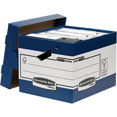 Image of Fellowes 0038801 Box System Heavy Duty Storage with Ergonomic Handles Banker Easy Assembly White/Blue (Pack of 10)