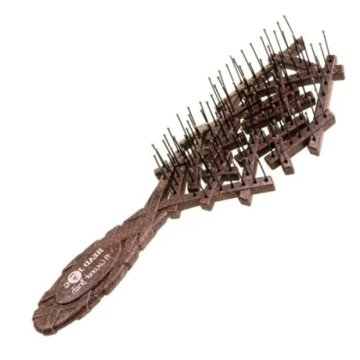 Image of Head Jog 19 Coconut Brush Detangling Hair Made From Husk. Detangler Hairbrushes For Wet Or Dry Hair. Gentle and Flexible Detangle Women Men in Cocoa