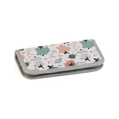 Image of Hobby Gift Crochet Case Elasticated Hook Storage 100% Cotton Hard Zippered 10 x 20 3cm Knit Happens