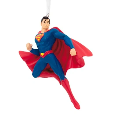 Image of Hallmark DC Comics Superman Christmas Ornament, Red &amp; Blue, H 8.7cm by W 7.1cm L 2.7cm, 25574049
