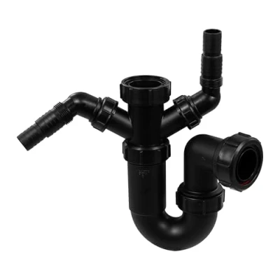 Image of McAlpine WM11 BL Black Sink Trap with Twin 135 Appliance Nozzles 1.5&quot; Waste for Washing Machines &amp; Dishwashers Sleek, Durable Design