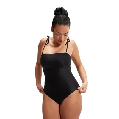 Image of Speedo Women&#039;s Shaping Bandeau 1 Piece Swimsuit Shapewear Beach and Holiday Swimwear, Black, 36/12