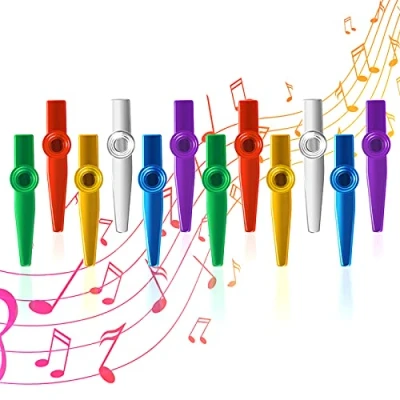 Image of 12 Pcs Metal Kazoo, 6 ColorsMusical Instruments Kazoos Multipack Flute Diaphragm for Children Party Favors Gifts,Good Companion Guitar, Ukulele, Violin and Keyboard