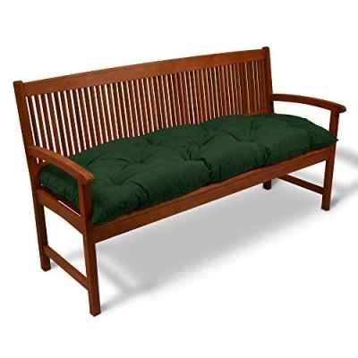 Image of Beautissu Garden Bench Pad 150x50x10cm Flair BK Comfortable Seat Cushion for Outdoor Swing or 3 Seater Dark Green