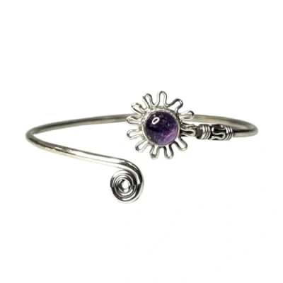 Image of VIE Silver Plated Adjustable Daisy Spiral Cuff Bangle (Amethyst)