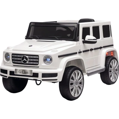 Image of HOMCOM Mercedes Benz G500 Licensed 12V Kids Electric Ride On Car Toy with Parental Remote Control Battery powered 2 Motors Music Lights MP3 for 3 8 Years Old White