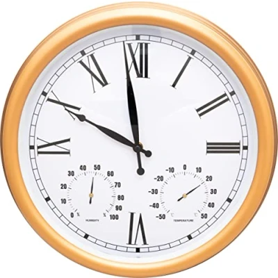 Image of St Helens Home &amp; Garden Vintage Design Copper Colour Outdoor Clock with Thermometer Hygrometer 380mm / 15&quot; Sit back, relax and let time pass you by