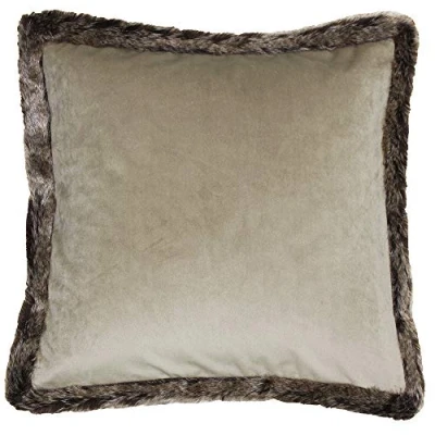 Image of Paoletti Kiruna Velvet Faux Fur Trimmed Feather Filled Cushion Taupe One Size