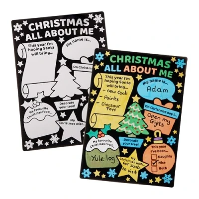 Image of Baker Ross FN316 Christmas All About Me Fuzzy Art Posters Pack of 8, Arts and Crafts, School Supplies