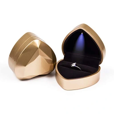 Image of Rolin Roly Engagement Ring Box with LED Light Heart Shape Jewelry Gift Case Display for Wedding Birthday Proposal and Anniversary
