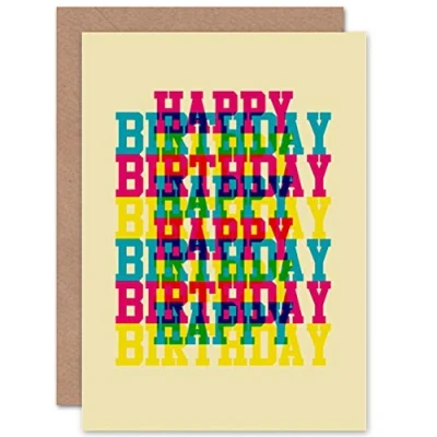 Image of Wee Blue Coo BIRTHDAY HAPPY TRIPPY TEXT ART GREETINGS GREETING CARD GIFT