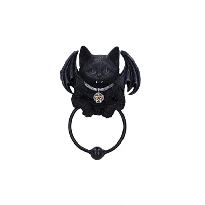 Image of Nemesis Now Vampuss Cat Door Knocker 20cm, Resin, Black, Black Bat Knocker, Vampire Cat, Witch Gift, Halloween Decoration, Cast in the Finest Expertly Hand Painted