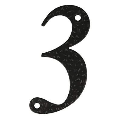 Image of Amig Number for Houses or Gates No. 3 100 x 65 mm Exterior Walls of Homes Made Steel Finished in Black Epoxy Forging Style includes Studs and Coach Screws