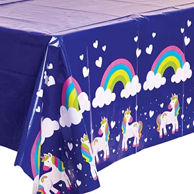 Image of Baker Ross FC975 Rainbow Unicorn Party Table Cover Pack of 1 Cover, Kids Decorations and Birthday Tableware,