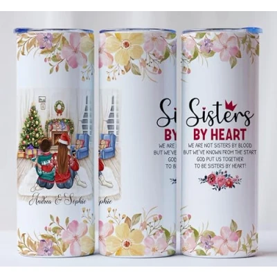 Image of EKAM Personalised Friendship Tumbler for BFF, Galentine&#039;s Day Gift, Christmas Mug Custom Best Friend 20oz Stainless Steel Women, Cup Sister (2 Friends)