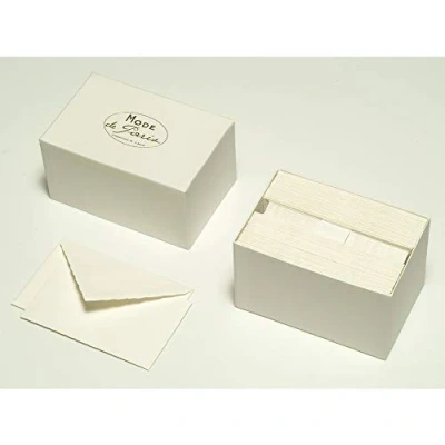 Image of Clairefontaine Ref 92300L G.Lalo &quot;Mode de Paris&quot; Correspondence Set 30 x Cards (300gsm, 9.7 15.2cm) + Lined Envelopes with Gummed Edges (10 15.8cm) White