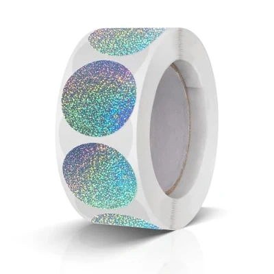 Image of Round Stickers Silver 1 Inch Circle Labels Color Coding Glitter Sparkle Dot Sticker Waterproof Removable Roll of 500
