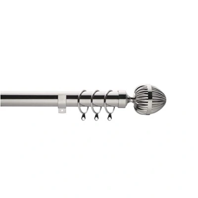 Image of Home Harmony® Fluted Acorn Finial Telescopic Extendable Curtain Pole set In Black or Silver and Matching Holdbacks Available (Silver, 120 210 cm)