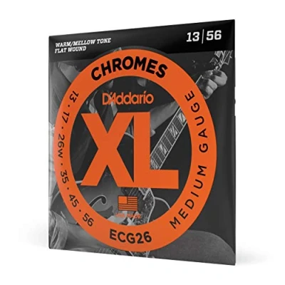 Image of D&#039;Addario Guitar Strings Chromes Electric Flat Wound Polished for Ultra Smooth Feel and Warm, Mellow Tone ECG26, Grey, Medium, 13 56, 1 Pack, XL