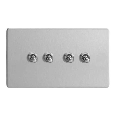 Image of Varilight 4 Gang 10A 1 or 2 Way Toggle Light Switch (Twin Plate) Brushed Steel XDST9S