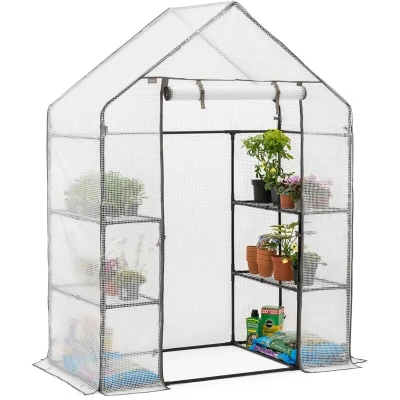 Image of CHRISTOW Walk In Greenhouse With Shelves, Large Reinforced Green House Tubular Steel Frame, 4 Shelf Heavy Duty Growhouse, 6ft 4in x 4ft 7in 2ft