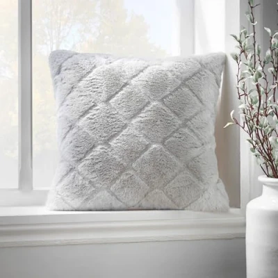 Image of Catherine Lansfield Cosy Diamond Faux Fur 43x43cm Cushion Silver Grey