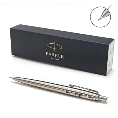 Image of Personalised Custom Parker Jotter SS Pencil + Gift Box Laser Engraved chrome trim