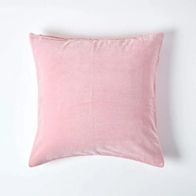 Image of HOMESCAPES Pink Velvet Cushion Cover Super Soft Cotton Luxury Square Scatter Plain Dusky Accent Throw Pillow for Sofa and Bed Decoration with Hidden Zipper, 40 x 40cm