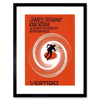 Image of Wee Blue Coo ADVERT MOVIE FILM STEWART HITCHCOCK VERTIGO BLACK FRAMED ART PRINT B12X6490