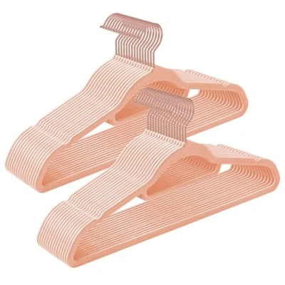 Image of SONGMICS Velvet Hangers, Set of 30 Coat Hangers for Clothes, Non Slip, with Tie Bar and Rose Gold Hook, Space Saving, 0.6 cm Thick, 43.5 Long, Dresses Trousers, Light Pink CRF21PK30