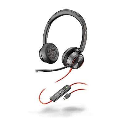 Image of Poly Stereo Headset &#039;Blackwire 8225&#039; with USB C Connection, Active Noise Cancelling and Flexible Microphone Arm, Black