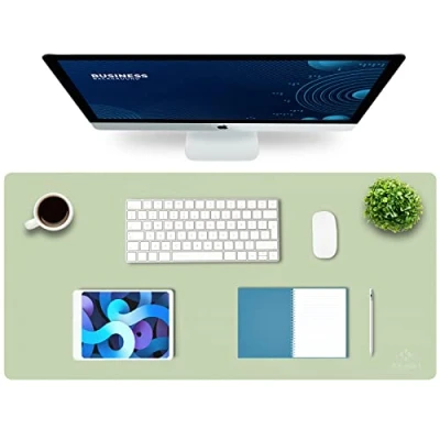 Image of K KNODEL Leather Desk Mat, Office Pad, Large Mouse Keyboard Computer and Laptop Mat for Desk, Protecor Desktop Writing, Blotter Cover (90x43cm, Light Green)