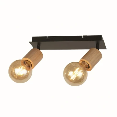 Image of Searchlight Lighting Spinny 2 Light Spotlight, Wood &amp; Black Metal