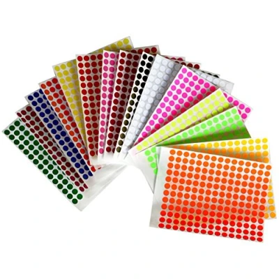 Image of Colored Labels ¼ inch 8mm 5/16 Dot Stickers in 15 Colors 2688 Pack by Royal Green