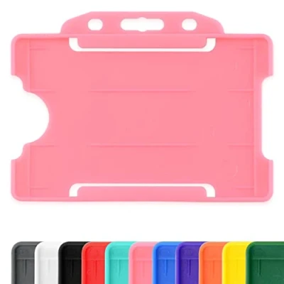 Image of CKB LTD 10x Pink Single Sided Rigid Slide in Open Faced ID Card Badge Holders Horizontal/Landscape Identity Plastic Pass Protector Holds a 86mm 54mm cr80 Credit Sized