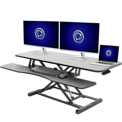 Image of VIVO 122cm DESK Converter, K Series, Height Adjustable Sit to Stand Riser, Dual Monitor and Laptop Workstation with Wide Keyboard Tray, Black, V048KB