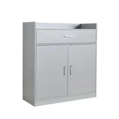 Image of Home Source Shoe Cabinet, 2 Door 1 Drawer Storage, Compact Hallway Cupboard Organiser, Footwear Rack Stand, Wooden Sideboard, Grey