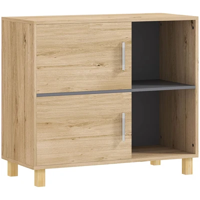 Image of HOMCOM Bathroom Storage Unit, Cabinet, Freestanding Cabinet with Open Compartments and Double Doors