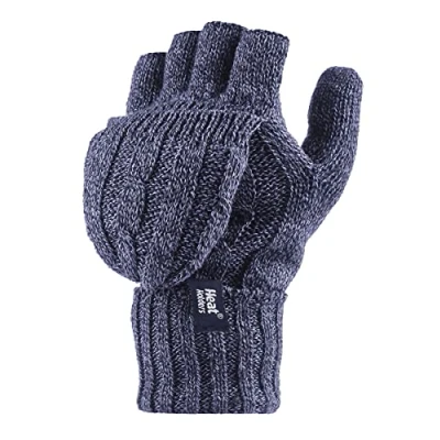 Image of HEAT HOLDERS Womens Thermal Converter Fingerless Cable Knit 2.3 tog Gloves (Blue Twist)