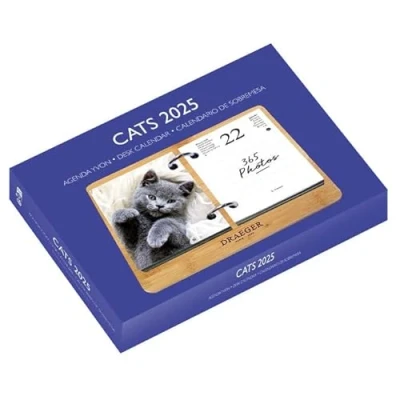 Image of DRAEGER PARIS Yvon 2025 Ephemeris Diary Box 7 Languages 365 Sheets and Reusable Bamboo Base 1 Photo for Each Day of the Year Cats Appointment Booking Stand