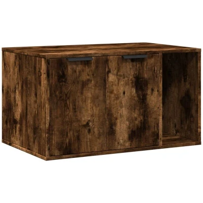 Image of vidaXL Cat Litter Box Enclosure House End Table Smoked Oak Engineered Wood Versatile Furniture, 80x50x45 cm