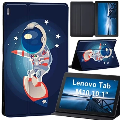 Image of Cartoon Case for Lenovo Tab M10 TB X605F/ X605L/ X505F/ X505L Leather Tri Fold Stand Cover 10.1 Inch Tablet (astronaut on flying board)
