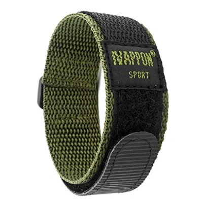 Image of IVAPPON Hook Loop Sport Watch Strap 20mm Nylon Straps Olive Fastening Watchband (Black Plastic Buckle)