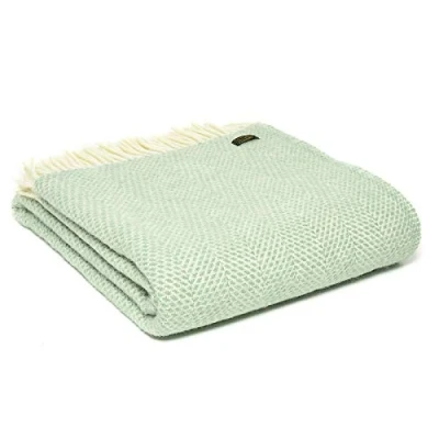 Image of Tweedmill Textiles Honeycomb Pure New Wool Blanket Throw Ocean Green British Made