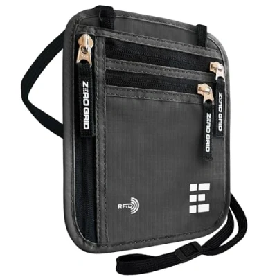 Image of Zero Grid Neck Wallet w/RFID Blocking Concealed Travel Pouch &amp; Passport Holder